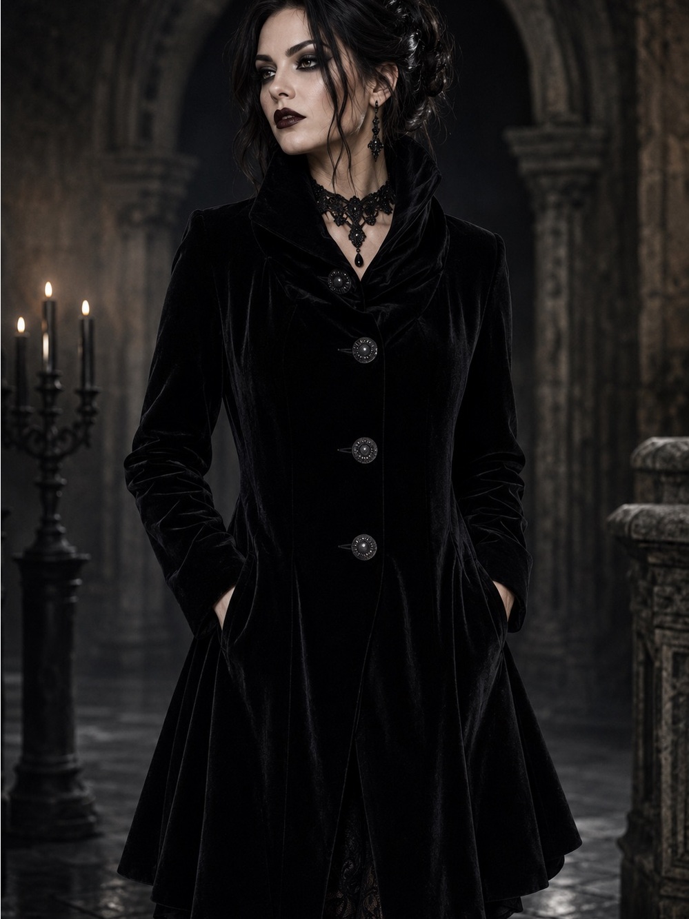 BRUNO DULUC Black Silk Velvet Button Front Jacket Top S Witchy Vampy Whimsigoth